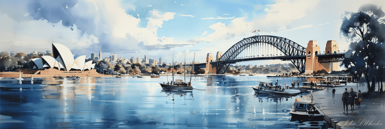 Sydney harbour featuring the Sydney Harbour Bridge and the Opera house